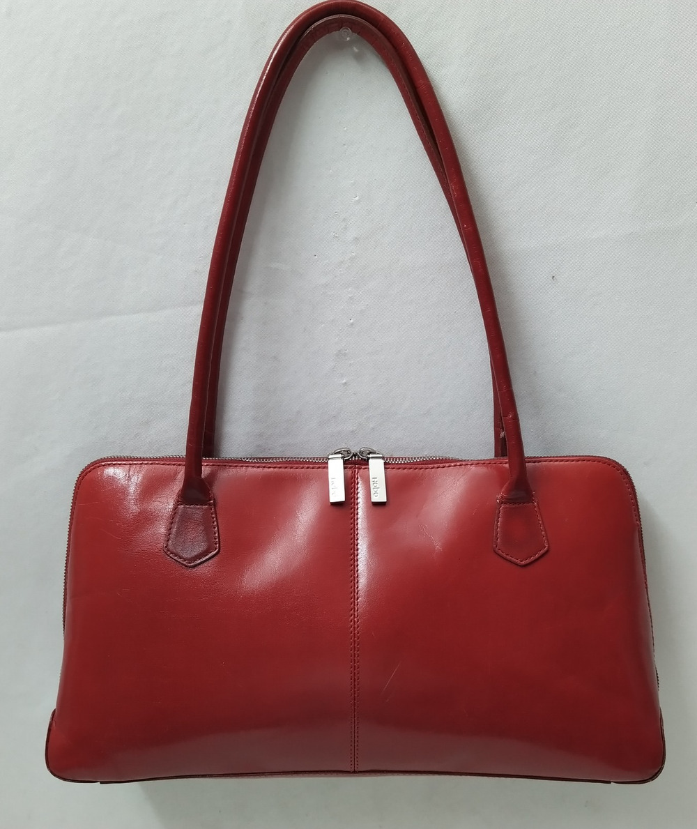 HOBO The Original Red Leather Zipper Closure Double Handles Shoulder Bag